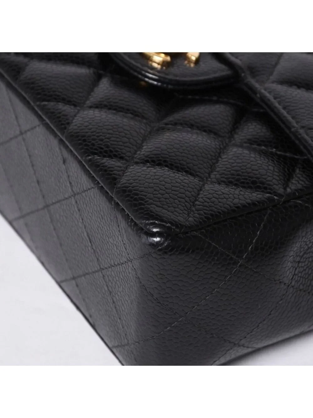 Chanel Mini Quilted Chain Shoulder Bag Caviar Leather Gold Black